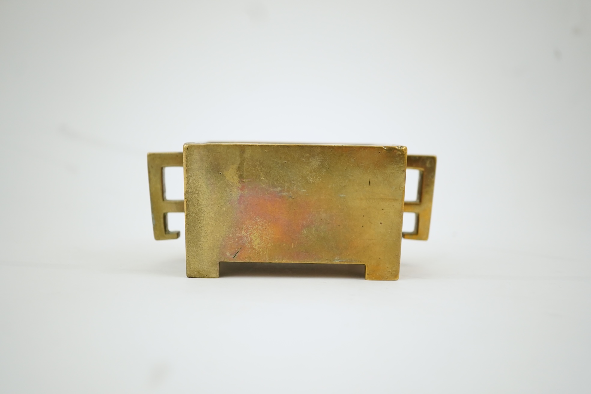 A Chinese bronze rectangular censer, fangding, Xuande mark, 18th century